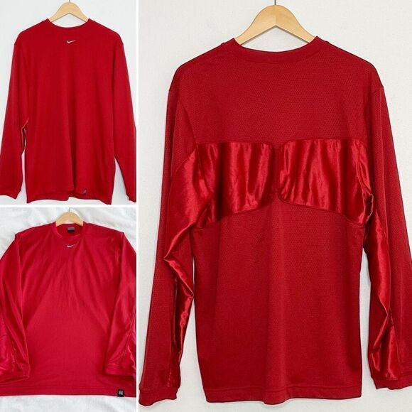Vintage Y2K NIKE red long sleeve jersey style center swoosh shirt M men’s medium - Picture 1 of 11